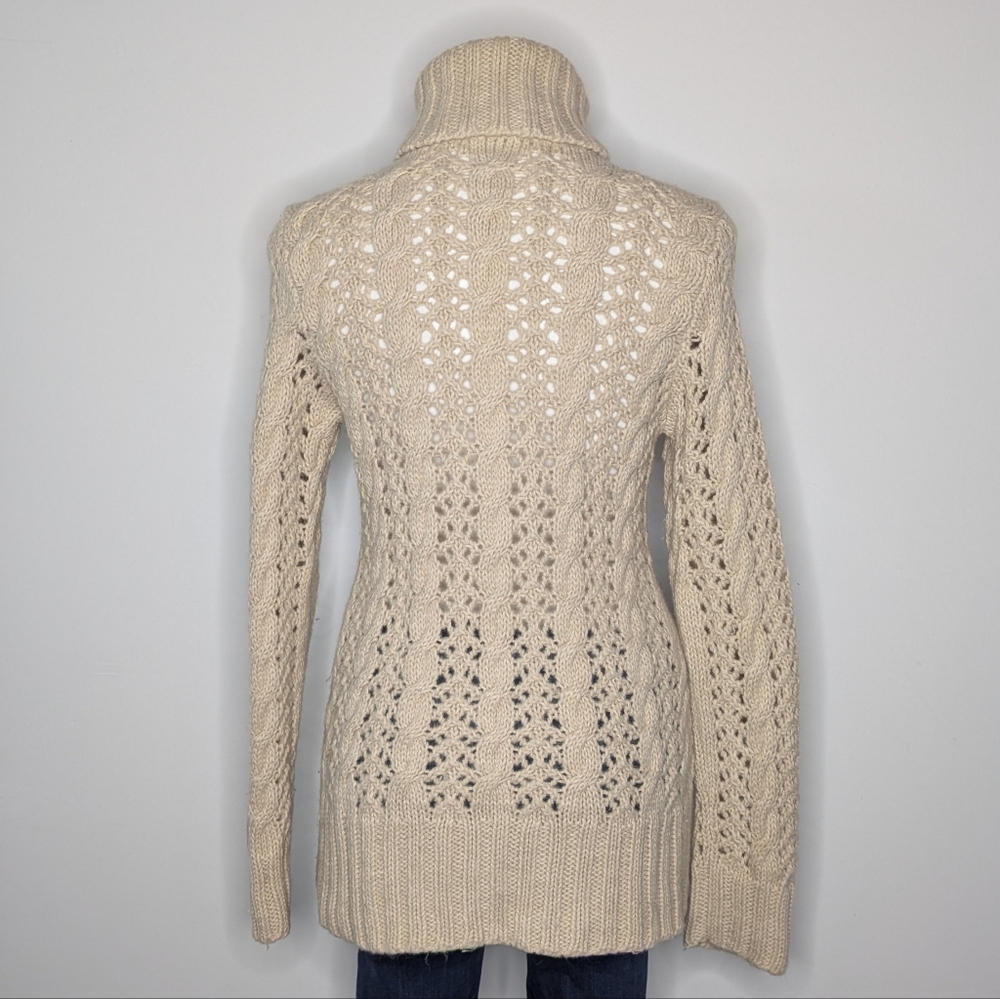 Aeve Light Tan Open Knit Alpaca & Wool Long Sleeve Turtleneck Sweater M - Picture 5 of 7